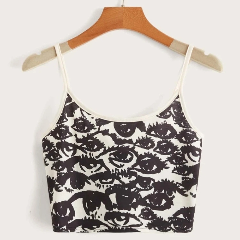Creepy eyes crop top tank